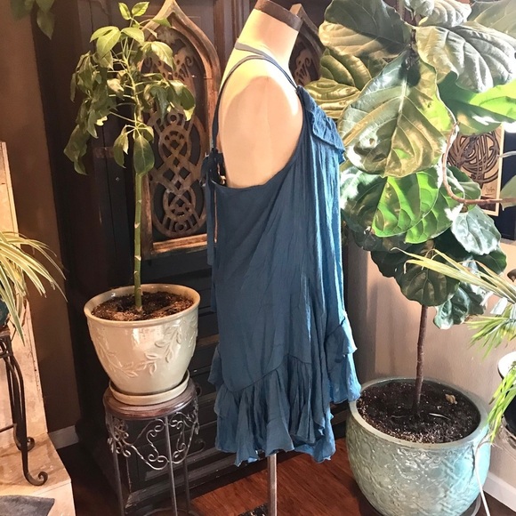 Deja teal boho ruffled tunic tank top - Picture 6 of 8